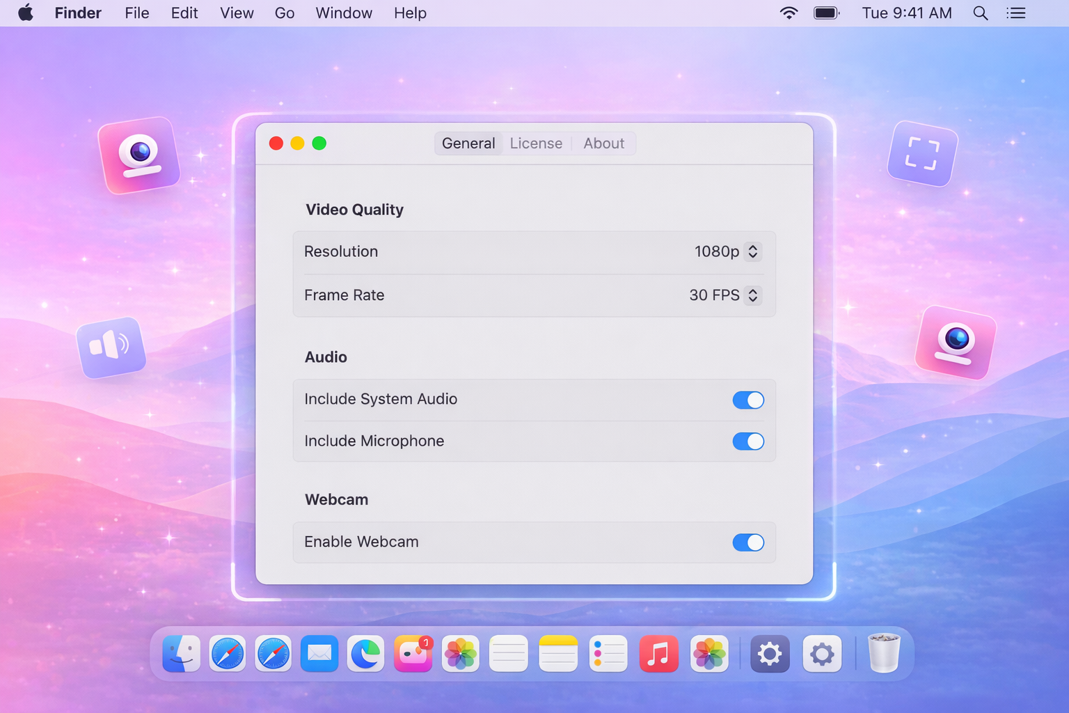 Settings panel